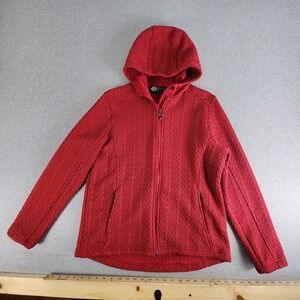 Polar King Large Red Textured Sweater Fleece Zip Up Hoodie Jacket Gorpcore Warm